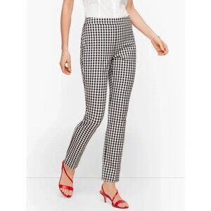 Talbots Gingham Plaid Chatham Ankle Pants 14 High Rise Waist Black Cream Stretch